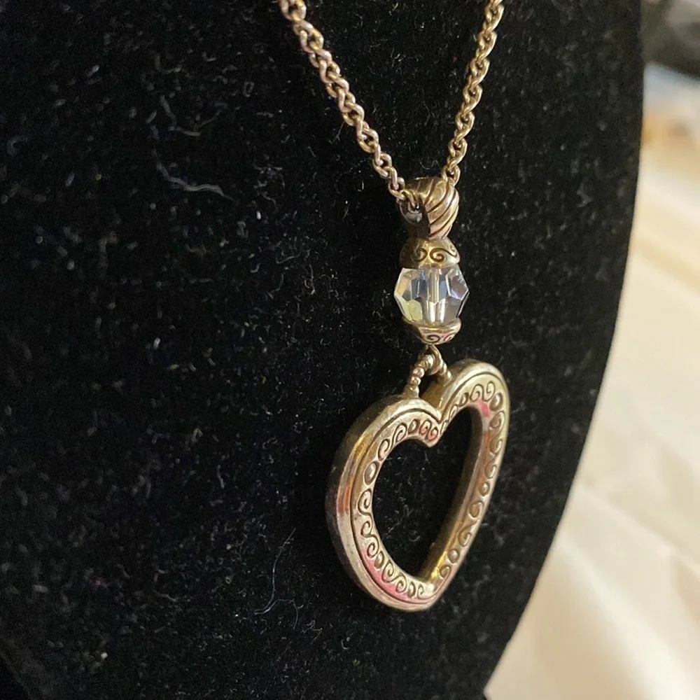 Brighton vintage‎ Heartland etched open heart pendant collar necklace